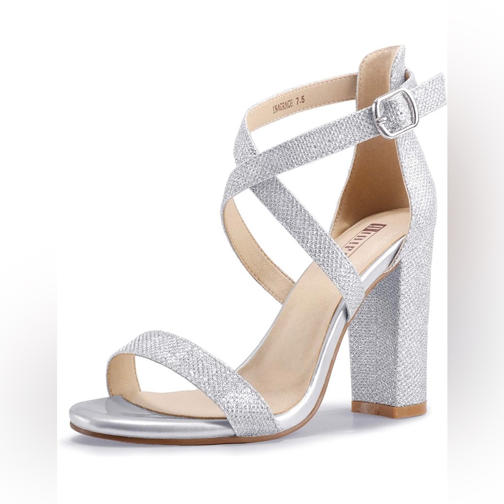 Silver Glitter Block Heel Sandals